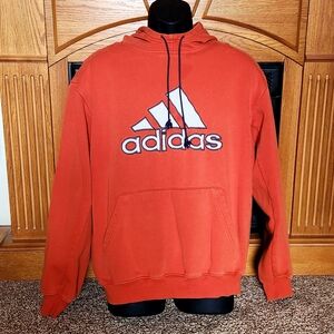 Adidas Orange Sweatshirt Y2K Hoodie Front Pocket Stitch Logo
